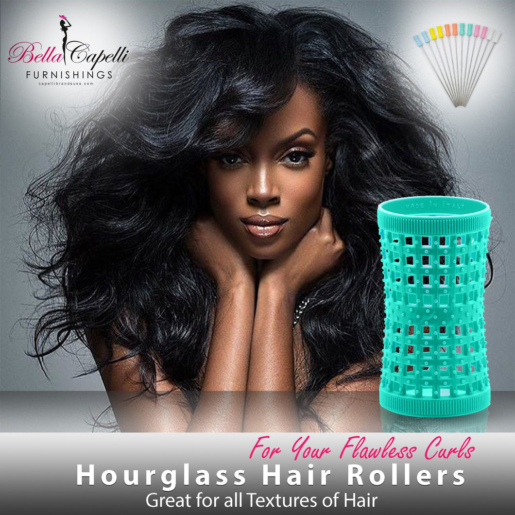 Hourglass All Hair Types Unisex Rollers- Aqua HGR 32mm/1.26in – Pack of 12 With 25 pack Hourglass Metal Pins