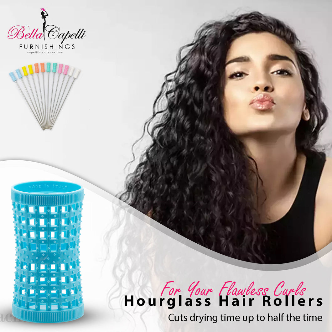 Hourglass Natural Hair Rollers- Blue 37mm/1.46in – Pack of 12 With 25 pack Hourglass Metal Pins