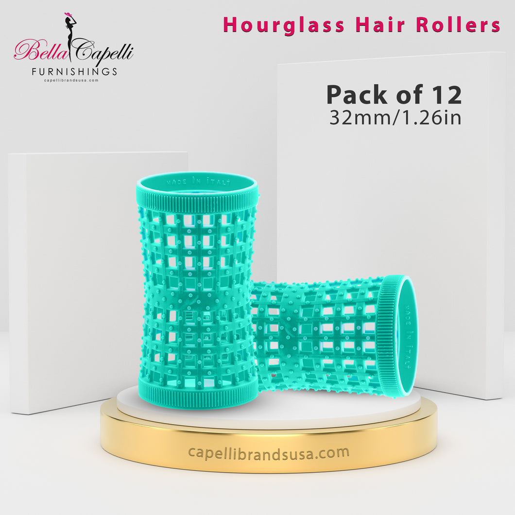 Hourglass All Hair Types Unisex Rollers-Aqua 32mm/1.26in – Pack of 12