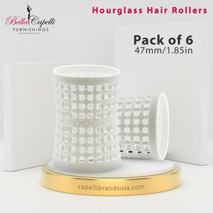 Hourglass All Hair Types Unisex Rollers-White 47mm/1.85in – Pack of 6